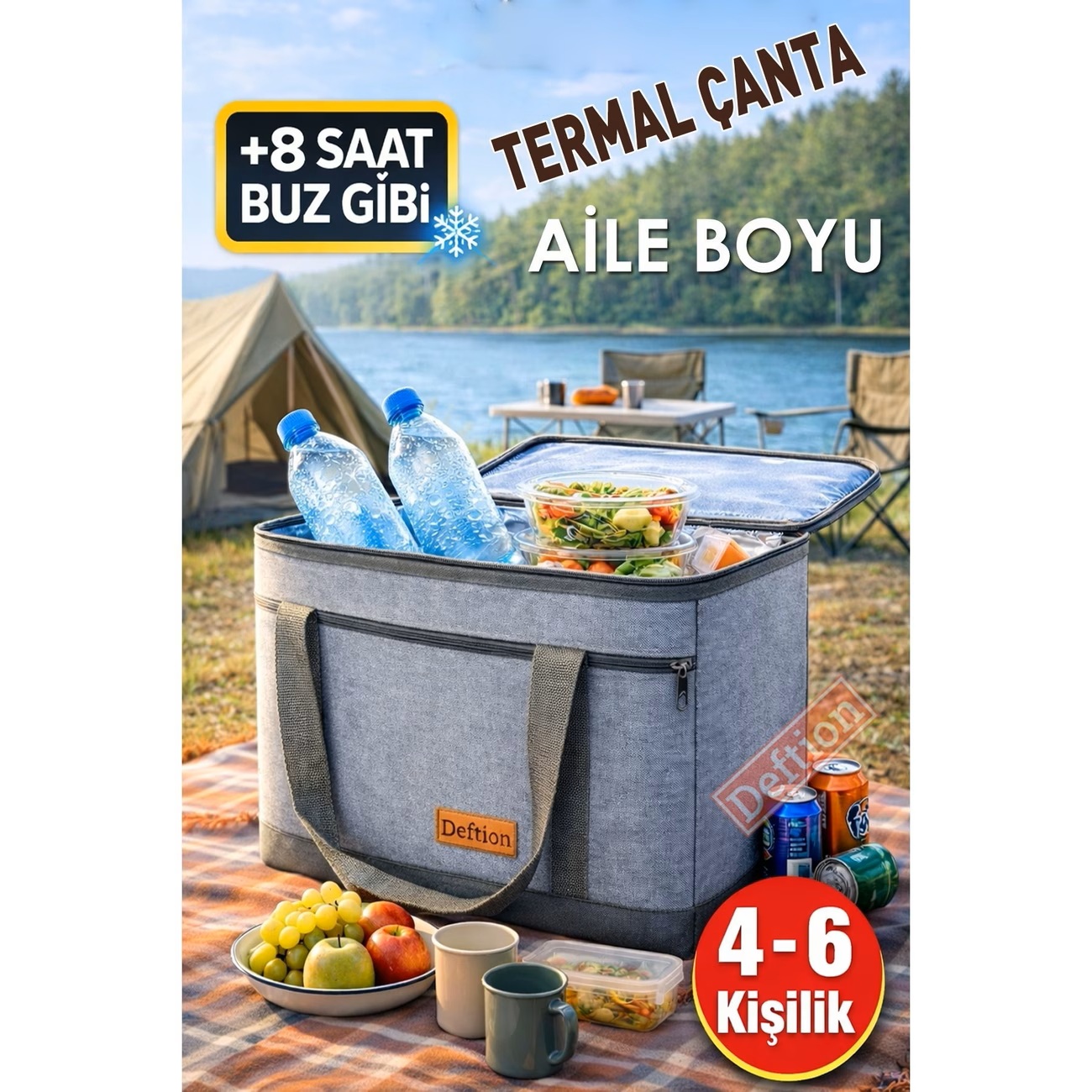 Premium 40 Litre Antrasit Keten Termoslu Kamp Piknik Plaj Çantası Termal Isı Yalıtımlı Kendinden Termoslu Termos Çanta