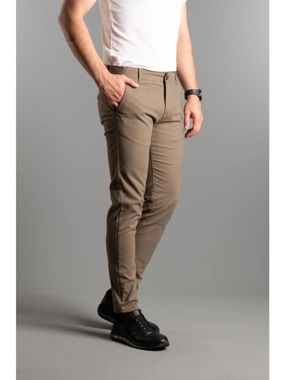 Erkek Kahve Dokulu Kanvas Keten Pantolon 33 Model Dar Paça Günlük Stil