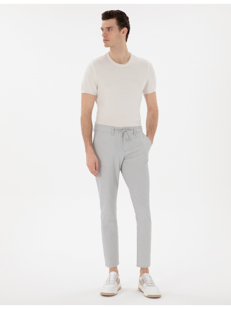 Pierre Cardin Erkek Gri Slim Fit Gofre Yazlık Kanvas Pantolon 50305235-VR024