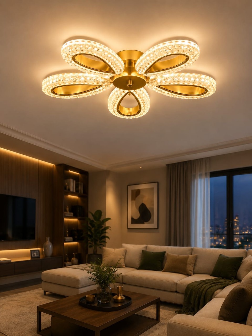 Yagmur Model Plafonyer Avize 3 Renk LED Isıklı Kumandalı Salon Oturma Odası Avize