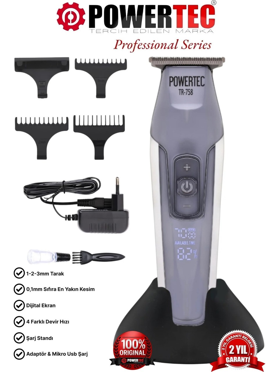 Powertec TR-758 Profesyonel Sakal Ense Tıraş Makinesi (0.1mm - Sıfıra En Yakın)