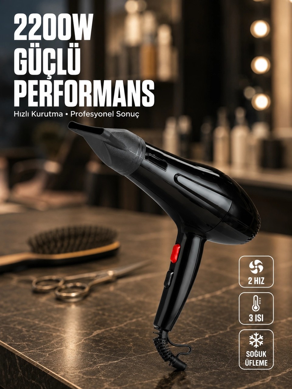 ✅Bucuks Mey Ithalat® Soğuk Üfleme Özellikli 2200W Profesyonel Fön Makinesi