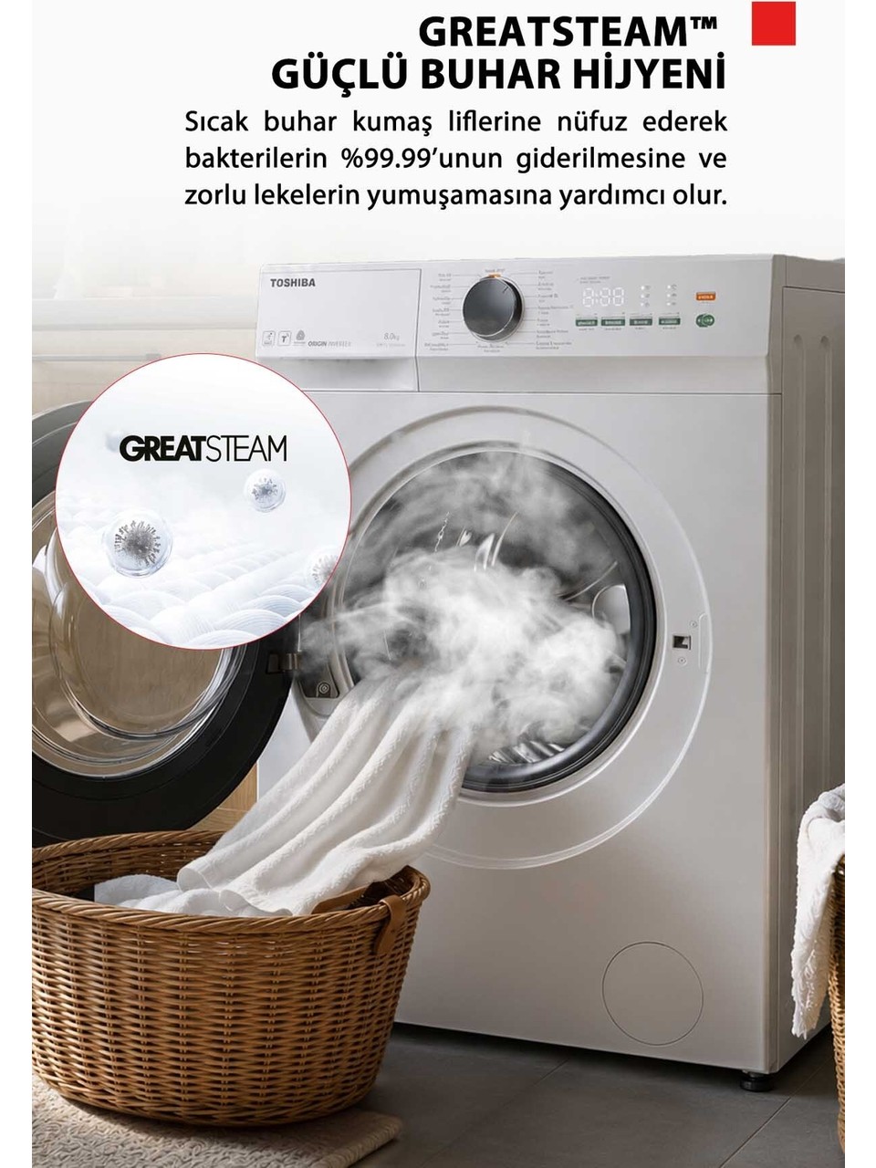 ✅Toshiba Dalga Teknolojisi Ai Desteği Nano Kabarcık 8 kg 1400 Devir Çamaşır Makinesi Beyaz TW-T21BU90UWTR(WW)